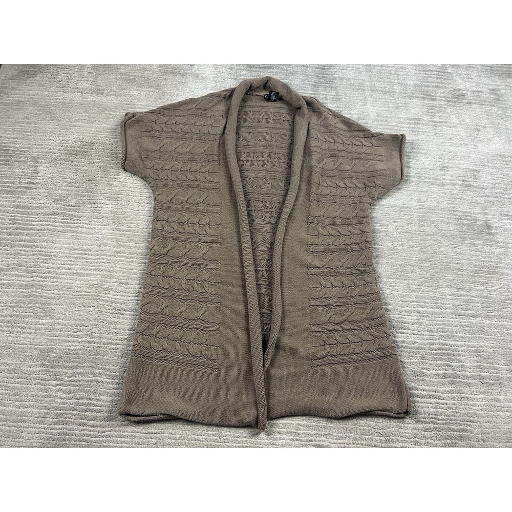 New Directions Sweater Womens Large Brown Knit Cardigan Open Front Short Sleeve